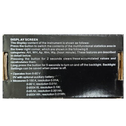 DC Digital Power Meter 0-60V / 0-100A - Measure Wh Ah Watt Voltage Ampere